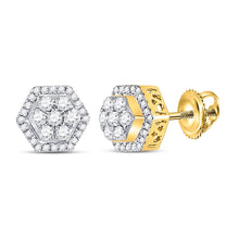 Load image into Gallery viewer, 10kt Yellow Gold Men&#39;s Round Diamond Hexagon Earrings - 1/2 Cttw | Exquisite Jewellery product  Top View from Splendid Jewellery