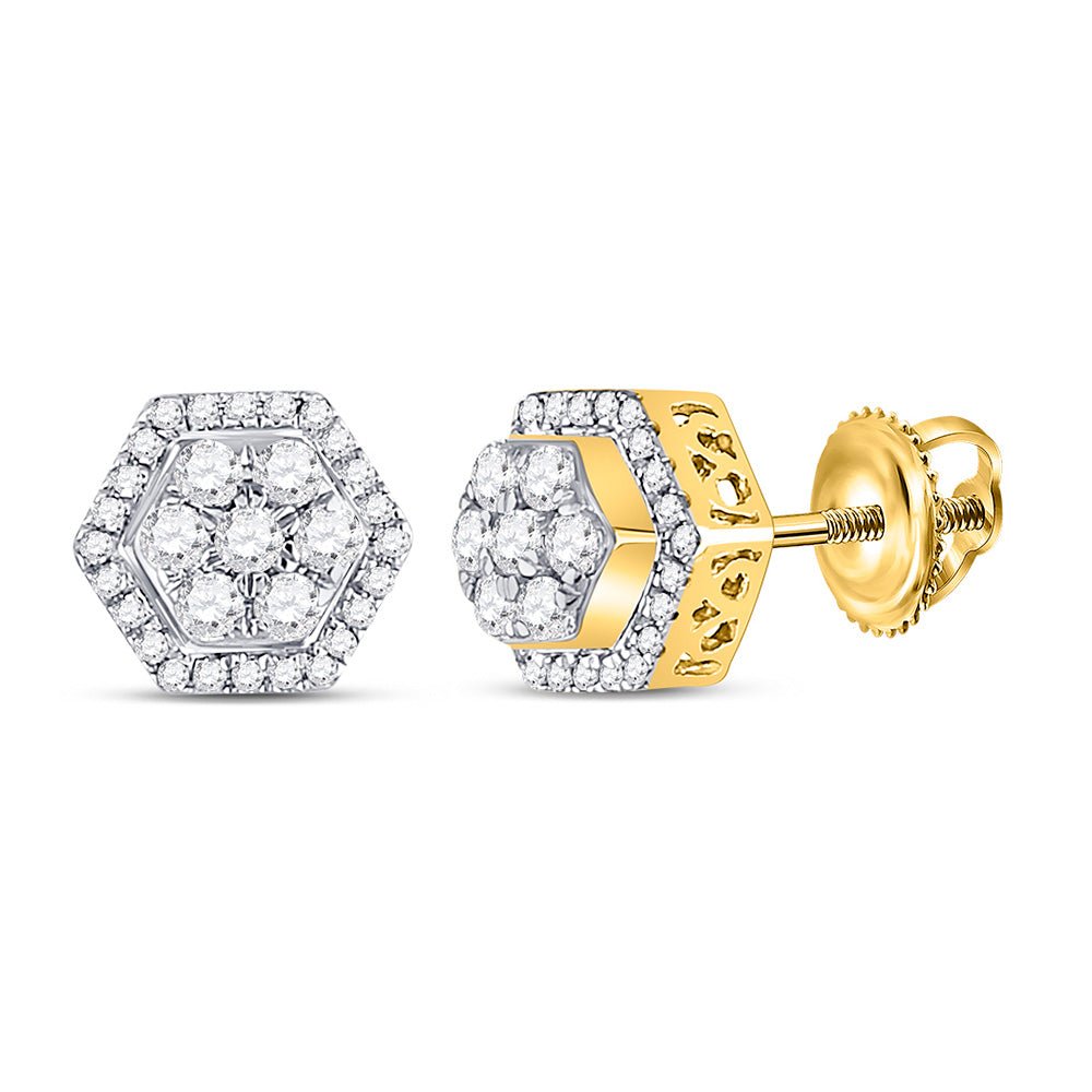 Men's Diamond Earrings | 10kt Yellow Gold Mens Round Diamond Hexagon Earrings 1/2 Cttw | Splendid Jewellery GND