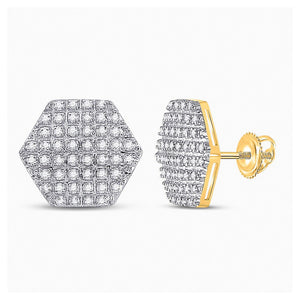 Men's Diamond Earrings | 10kt Yellow Gold Mens Round Diamond Hexagon Stud Earrings 1/3 Cttw | Splendid Jewellery GND