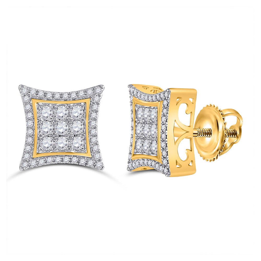 Men's Diamond Earrings | 10kt Yellow Gold Mens Round Diamond Kite Cluster Earrings 1 Cttw | Splendid Jewellery GND