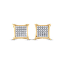 Load image into Gallery viewer, 10kt Yellow Gold Men&#39;s Round Diamond Kite Square Earrings 1/5 Cttw | Striking Gems product Side View from Splendid Jewellery