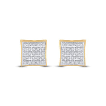 Load image into Gallery viewer, 10kt Yellow Gold Men&#39;s Round Diamond Kite Square Earrings 1/6 Cttw | Dazzling Geometric Diamond Studs product Side View from Splendid Jewellery