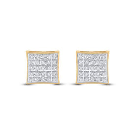 10kt Yellow Gold Men's Round Diamond Kite Square Earrings 1/6 Cttw | Dazzling Geometric Diamond Studs product Side View from Splendid Jewellery