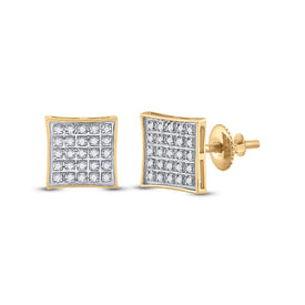 10kt Yellow Gold Men's Round Diamond Kite Square Earrings 1/6 Cttw | Dazzling Geometric Diamond Studs product  Top View from Splendid Jewellery