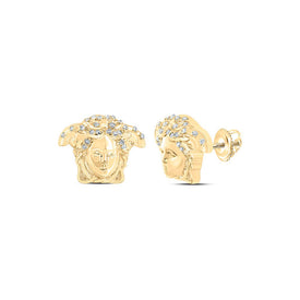 10kt Yellow Gold Men's Round Diamond Medusa Stud Earrings 1/10 Cttw | Luxurious Elegance product  Top View from Splendid Jewellery