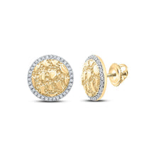 Load image into Gallery viewer, 10kt Yellow Gold Men&#39;s Round Diamond Nugget Circle Earrings 1/6 Cttw | Dazzling Golden Circles with Sparkling Diamonds product  Top View from Splendid Jewellery