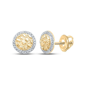 Men's Diamond Earrings | 10kt Yellow Gold Mens Round Diamond Nugget Circle Earrings 1/8 Cttw | Splendid Jewellery GND