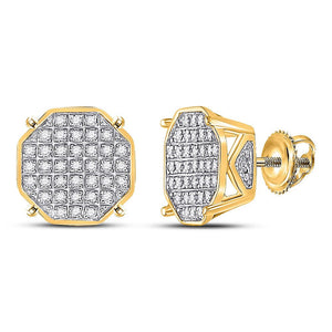 Men's Diamond Earrings | 10kt Yellow Gold Mens Round Diamond Octagon Cluster Earrings 1/4 Cttw | Splendid Jewellery GND