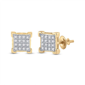 10kt Yellow Gold Men's Round Diamond Square Cluster Earrings 1/10 Cttw | Dazzling Gems product  Top View from Splendid Jewellery