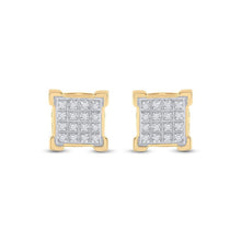 Load image into Gallery viewer, 10kt Yellow Gold Men&#39;s Round Diamond Square Cluster Earrings 1/10 Cttw | Dazzling Gems product Side View from Splendid Jewellery