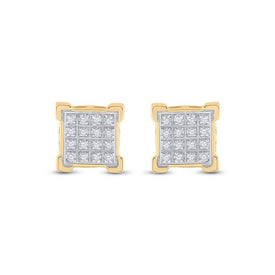 10kt Yellow Gold Men's Round Diamond Square Cluster Earrings 1/10 Cttw | Dazzling Gems product Side View from Splendid Jewellery