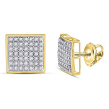 Load image into Gallery viewer, 10kt Yellow Gold Men&#39;s Round Diamond Square Cluster Earrings 1/3 Cttw | Dazzling Brilliance product  Top View from Splendid Jewellery