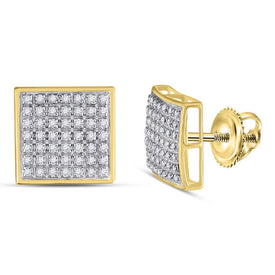 10kt Yellow Gold Men's Round Diamond Square Cluster Earrings 1/3 Cttw | Dazzling Brilliance product  Top View from Splendid Jewellery