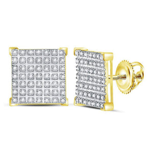 Men's Diamond Earrings | 10kt Yellow Gold Mens Round Diamond Square Cluster Earrings 1/3 Cttw | Splendid Jewellery GND