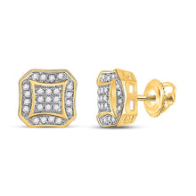 Load image into Gallery viewer, 10kt Yellow Gold Men&#39;s Round Diamond Square Cluster Earrings 1/6 Cttw - Luxurious Brilliance product  Top View from Splendid Jewellery