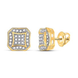10kt Yellow Gold Men's Round Diamond Square Cluster Earrings 1/6 Cttw - Luxurious Brilliance product  Top View from Splendid Jewellery