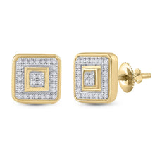 Load image into Gallery viewer, 10kt Yellow Gold Men&#39;s Round Diamond Square Cluster Earrings - Dazzling Brilliance product  Top View from Splendid Jewellery