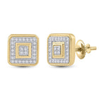 10kt Yellow Gold Men's Round Diamond Square Cluster Earrings - Dazzling Brilliance product  Top View from Splendid Jewellery