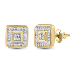 10kt Yellow Gold Men's Round Diamond Square Cluster Earrings - Dazzling Brilliance product  Top View from Splendid Jewellery