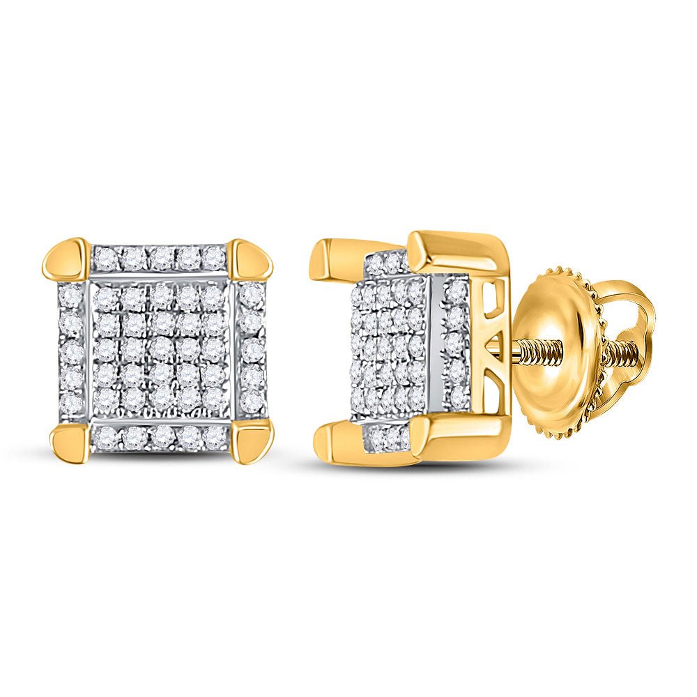 Men's Diamond Earrings | 10kt Yellow Gold Mens Round Diamond Square Cluster Stud Earrings 1/6 Cttw | Splendid Jewellery GND