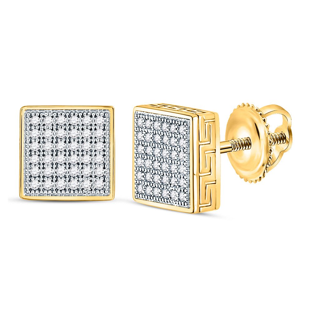Men's Diamond Earrings | 10kt Yellow Gold Mens Round Diamond Square Cluster Stud Earrings Cttw | Splendid Jewellery GND