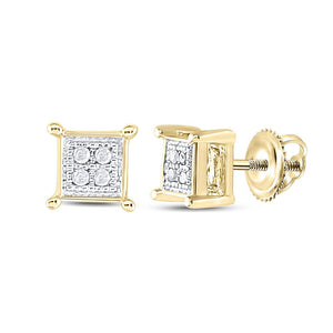 Men's Diamond Earrings | 10kt Yellow Gold Mens Round Diamond Square Earrings .03 Cttw | Splendid Jewellery GND