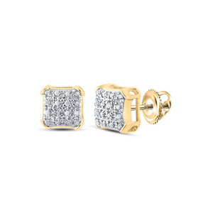 Men's Diamond Earrings | 10kt Yellow Gold Mens Round Diamond Square Earrings 1/10 Cttw | Splendid Jewellery GND