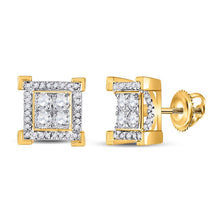 Load image into Gallery viewer, 10kt Yellow Gold Square Diamond Earrings for Men - 1/2 Cttw of Brilliance product  Top View from Splendid Jewellery