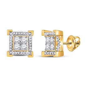 10kt Yellow Gold Square Diamond Earrings for Men - 1/2 Cttw of Brilliance product  Top View from Splendid Jewellery