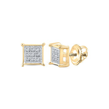 Load image into Gallery viewer, 10kt Yellow Gold Men&#39;s Round Diamond Square Earrings - A Touch of Brilliance product  Top View from Splendid Jewellery