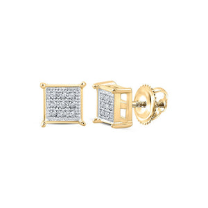 Men's Diamond Earrings | 10kt Yellow Gold Mens Round Diamond Square Earrings 1/20 Cttw | Splendid Jewellery GND