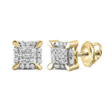 Load image into Gallery viewer, 10kt Yellow Gold Men&#39;s Round Diamond Square Earrings - Elegant Sparkle for Him product  Top View from Splendid Jewellery