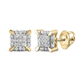 10kt Yellow Gold Men's Round Diamond Square Earrings - Elegant Sparkle for Him product  Top View from Splendid Jewellery