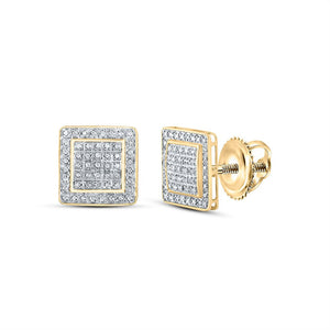 Men's Diamond Earrings | 10kt Yellow Gold Mens Round Diamond Square Earrings 1/3 Cttw | Splendid Jewellery GND