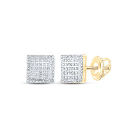 10kt Yellow Gold Men's Round Diamond Square Earrings - 1/3 Cttw | Dazzling Geometric Delight product  Top View from Splendid Jewellery