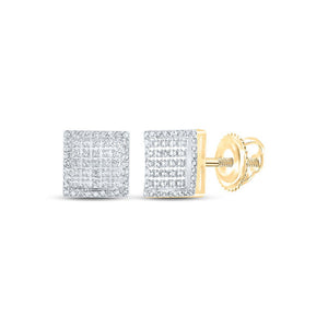 Men's Diamond Earrings | 10kt Yellow Gold Mens Round Diamond Square Earrings 1/3 Cttw | Splendid Jewellery GND