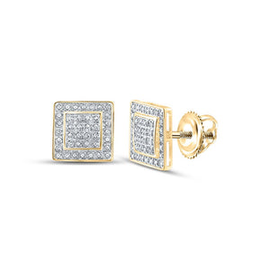Men's Diamond Earrings | 10kt Yellow Gold Mens Round Diamond Square Earrings 1/4 Cttw | Splendid Jewellery GND
