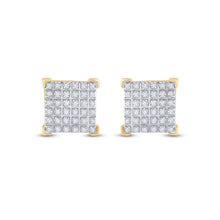 Load image into Gallery viewer, 10kt Yellow Gold Men&#39;s Round Diamond Square Earrings - 1/5 Cttw | Striking Geometric Brilliance product  Top View from Splendid Jewellery