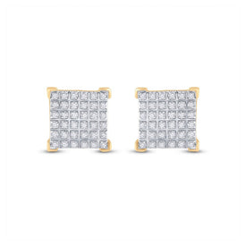 10kt Yellow Gold Men's Round Diamond Square Earrings - 1/5 Cttw | Striking Geometric Brilliance product  Top View from Splendid Jewellery