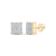 Load image into Gallery viewer, 10kt Yellow Gold Men&#39;s Square Diamond Earrings - 1/5 Ct.t.w. product  Top View from Splendid Jewellery