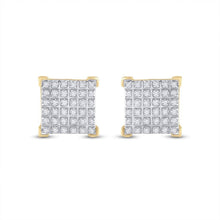 Load image into Gallery viewer, 10kt Yellow Gold Men&#39;s Round Diamond Square Earrings - 1/5 Cttw | Striking Geometric Brilliance product Side View from Splendid Jewellery