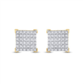 10kt Yellow Gold Men's Round Diamond Square Earrings - 1/5 Cttw | Striking Geometric Brilliance product Side View from Splendid Jewellery