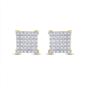 Men's Diamond Earrings | 10kt Yellow Gold Mens Round Diamond Square Earrings 1/5 Cttw | Splendid Jewellery GND