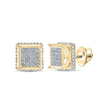 Load image into Gallery viewer, 10kt Yellow Gold Men&#39;s Square Diamond Earrings - 1/6 Cttw | Dazzling Gems product  Top View from Splendid Jewellery