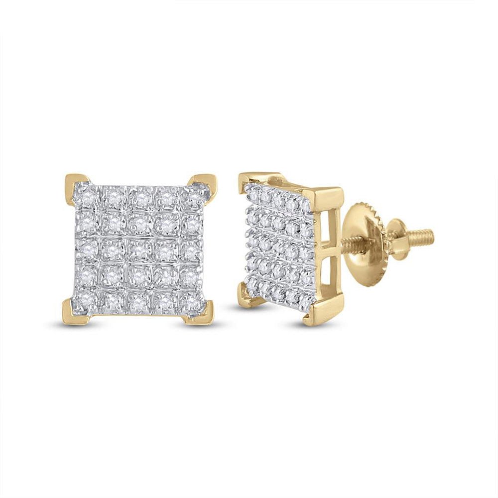 Men's Diamond Earrings | 10kt Yellow Gold Mens Round Diamond Square Earrings 1/6 Cttw | Splendid Jewellery GND
