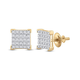 10kt Yellow Gold Men's Round Diamond Square Earrings - A Dazzling Addition to Your Collection product  Top View from Splendid Jewellery