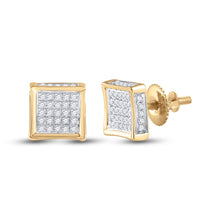 Load image into Gallery viewer, 10kt Yellow Gold Square Diamond Earrings for Men - Striking Style with 1/8 Cttw product  Top View from Splendid Jewellery