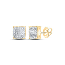 Load image into Gallery viewer, 10kt Yellow Gold Men&#39;s Round Diamond Square Earrings - Elegant Sparkle for Him product  Top View from Splendid Jewellery