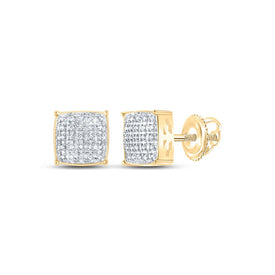 10kt Yellow Gold Men's Round Diamond Square Earrings - Elegant Sparkle for Him product  Top View from Splendid Jewellery
