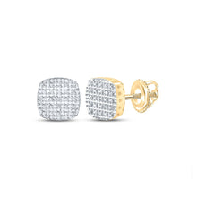 Load image into Gallery viewer, 10kt Yellow Gold Square Diamond Earrings - Elegant Men&#39;s Jewelry Piece with 1/8 Cttw Diamonds product  Top View from Splendid Jewellery